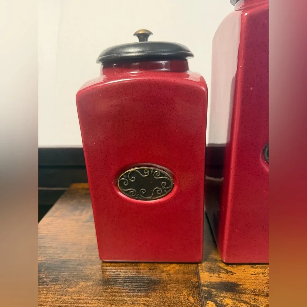 Pier 1 Rustic Brick Red Ceramic Canister Set of two.